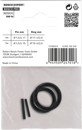 Juego de anillos de retención y pasadores Bosch de 1/4″, 4 piezas.